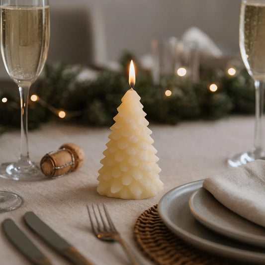 Layered-Cream-Real-Wax-LED-Christmas-Tree-Candle-with-Realistic-Flickering-Flame–Festive-Battery-Operated-Decorative-Light-13x8x8cm | Click Style