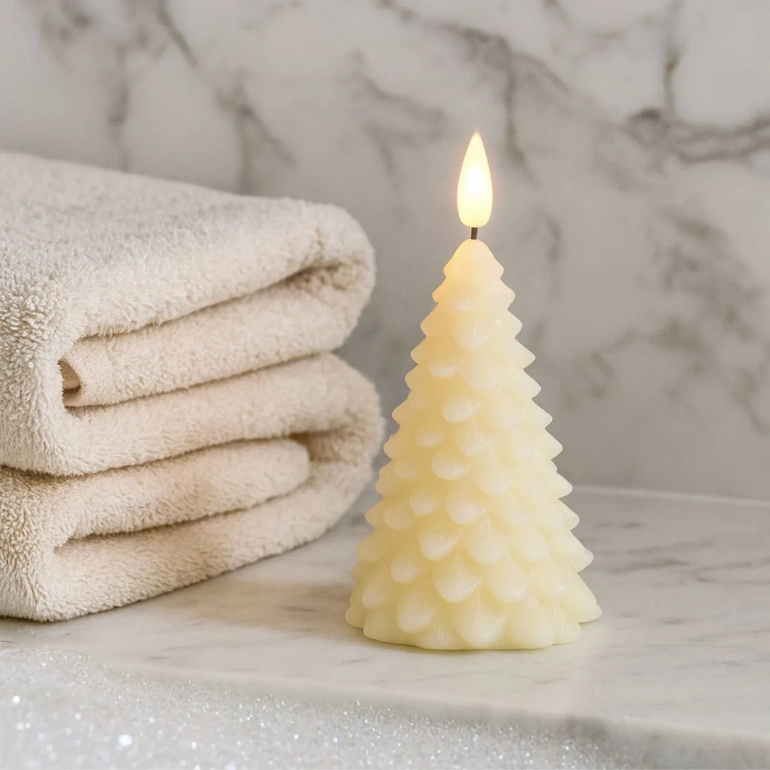 Layered-Cream-Real-Wax-LED-Christmas-Tree-Candle-with-Realistic-Flickering-Flame–Festive-Battery-Operated-Decorative-Light-13x8x8cm | Click Style