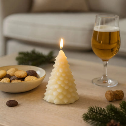 Layered-Cream-Real-Wax-LED-Christmas-Tree-Candle-with-Realistic-Flickering-Flame–Festive-Battery-Operated-Decorative-Light-13x8x8cm | Click Style