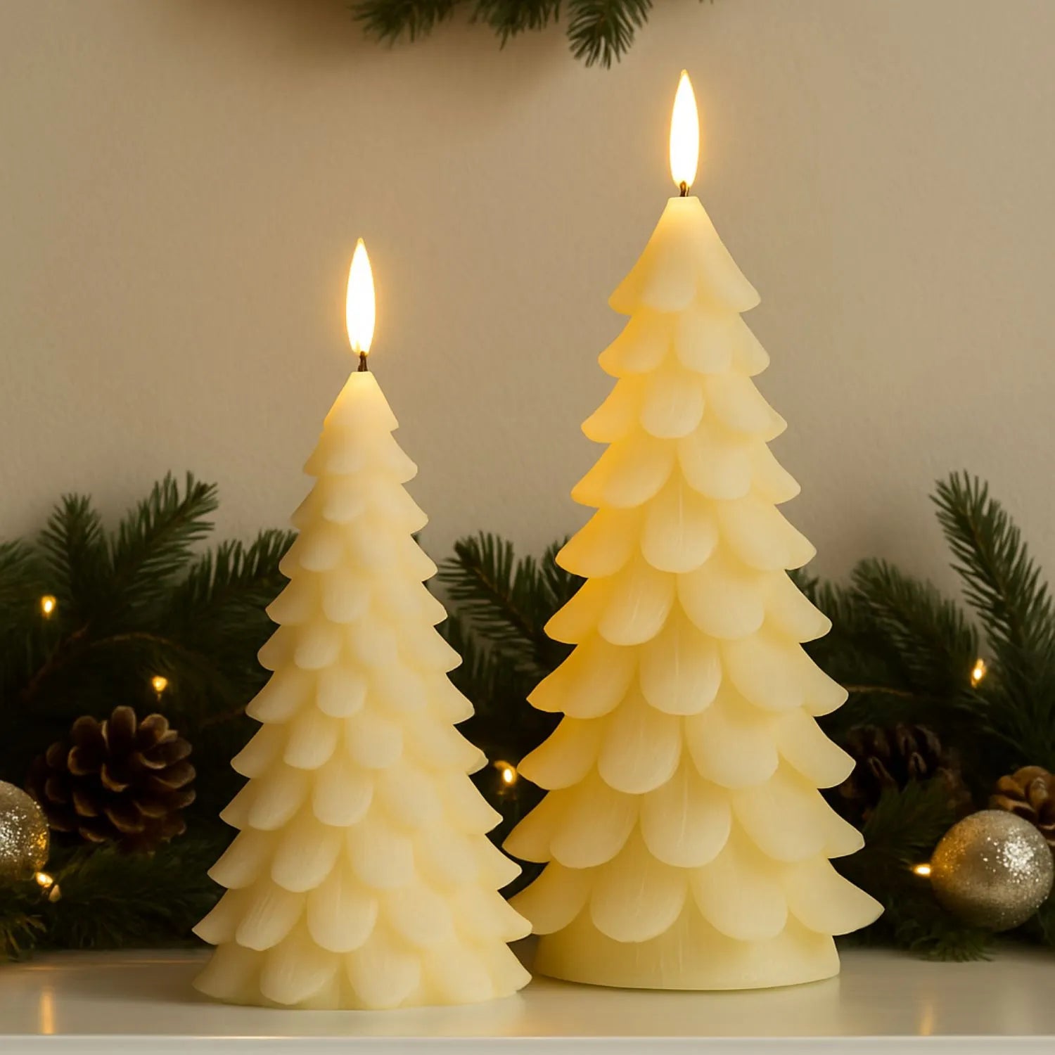 Layered-Cream-Real-Wax-LED-Christmas-Tree-Candle-with-Realistic-Flickering-Flame–Festive-Battery-Operated-Decorative-Light-13x8x8cm | Click Style