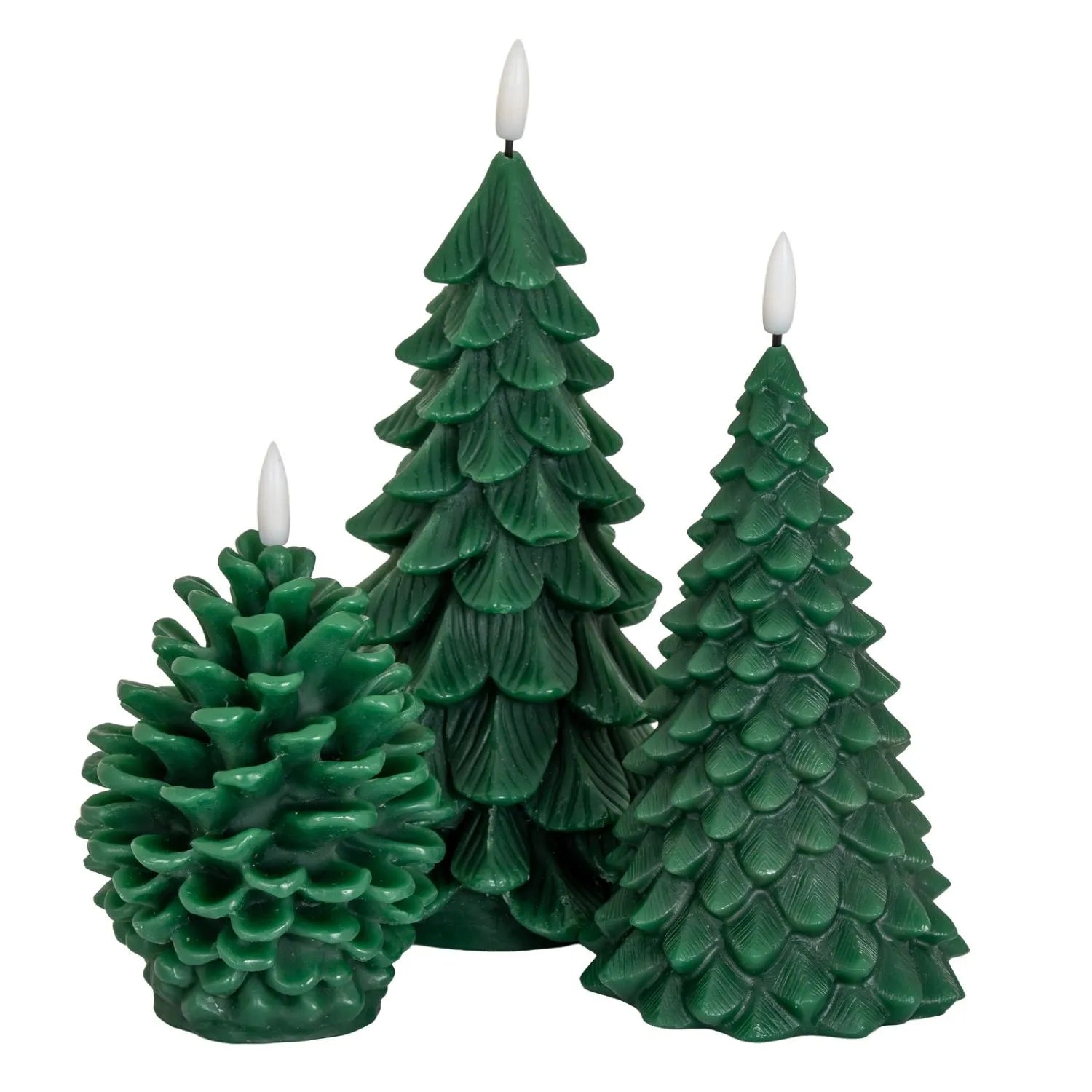 Layered Forest Green Real Wax LED Christmas Pinecone Candle With Realistic Flickering Flame – Festive Battery Operated Decorative Light 11x10x10cm | Click Style
