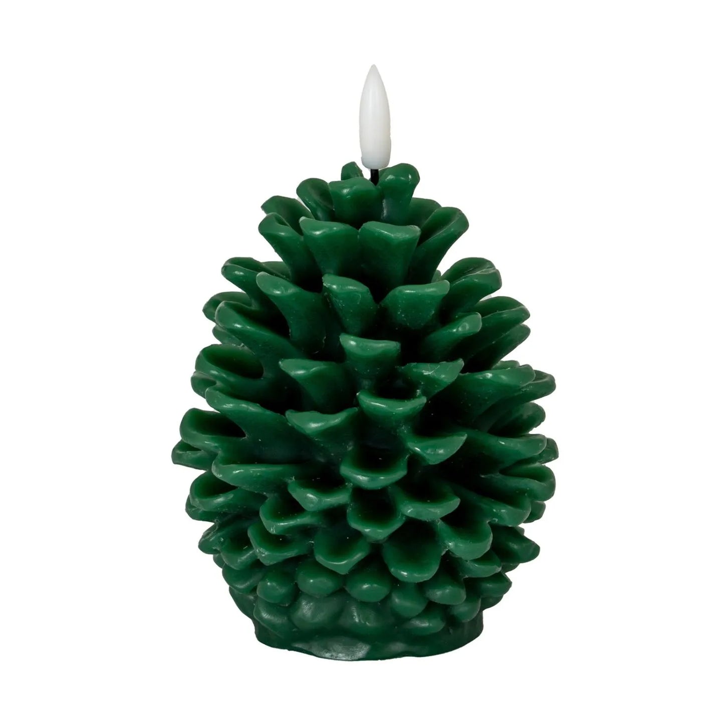 Layered Forest Green Real Wax LED Christmas Pinecone Candle With Realistic Flickering Flame – Festive Battery Operated Decorative Light 11x10x10cm | Click Style
