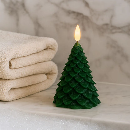 Layered Forest Green Real Wax LED Christmas Tree Candle With Realistic Flickering Flame Festive Battery Operated Decorative Light 13x8x8cm | Click Style