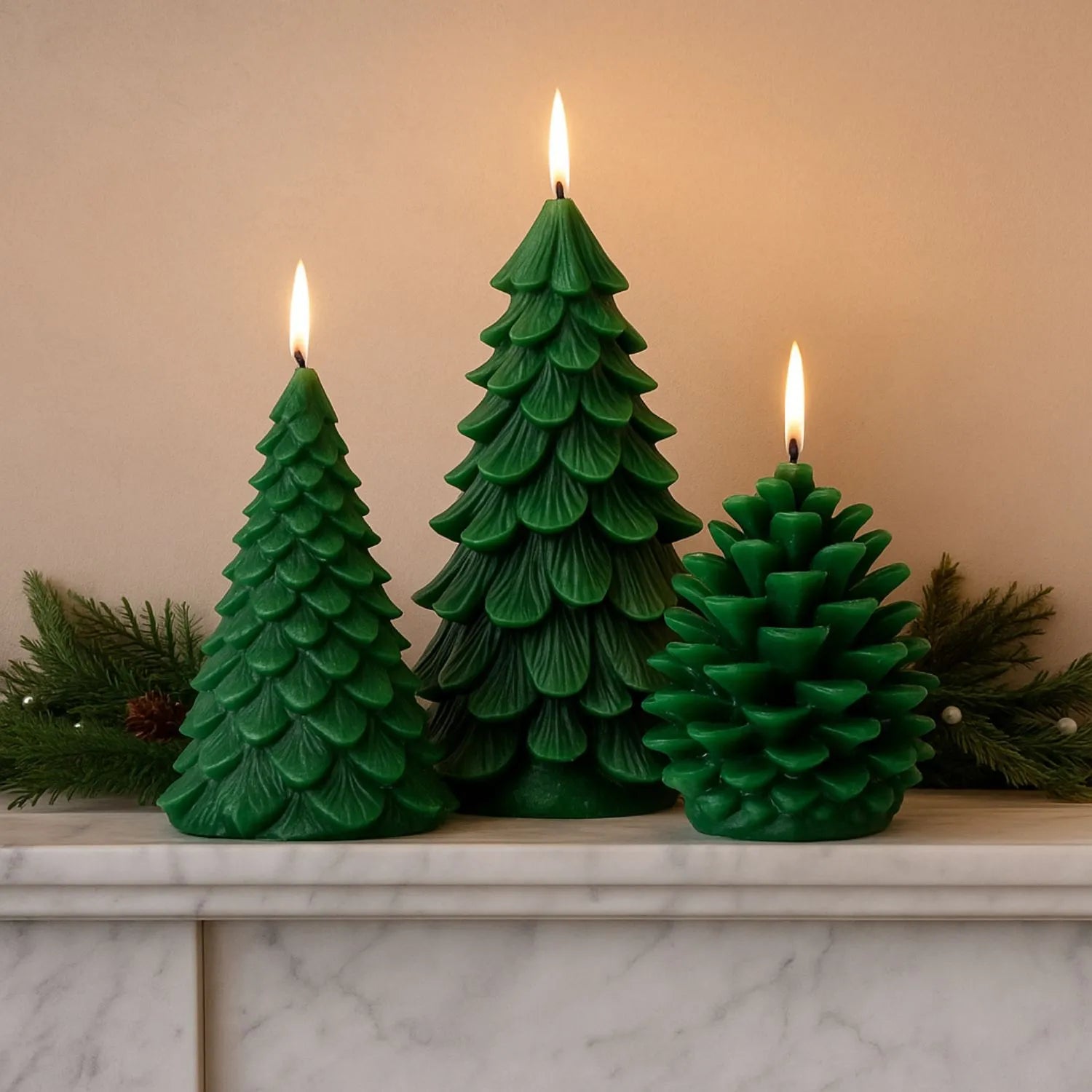 Layered Forest Green Real Wax LED Christmas Tree Candle With Realistic Flickering Flame Festive Battery Operated Decorative Light 13x8x8cm | Click Style