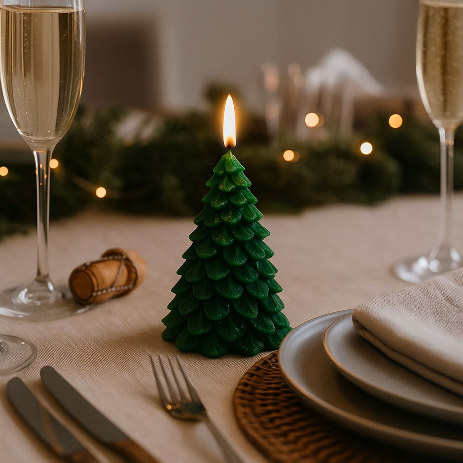 Layered Forest Green Real Wax LED Christmas Tree Candle With Realistic Flickering Flame Festive Battery Operated Decorative Light 13x8x8cm | Click Style