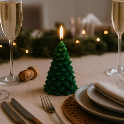 Layered Forest Green Real Wax LED Christmas Tree Candle With Realistic Flickering Flame Festive Battery Operated Decorative Light 13x8x8cm | Click Style