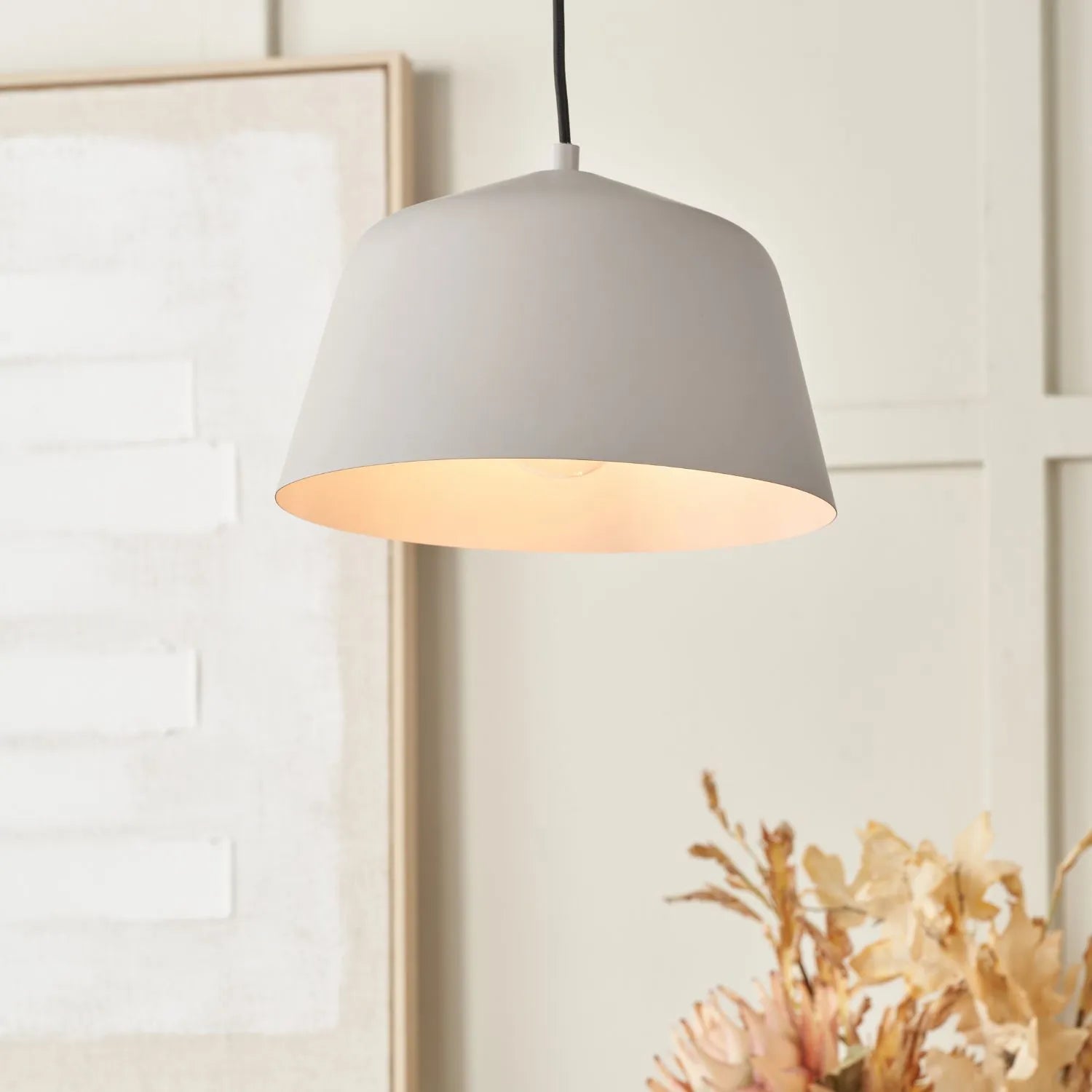 Light Grey Adjustable Retro Pendant Ceiling Light with Metal Dome Shade – Modern Hanging Suspension Lamp 122x29x29cm | Click Style
