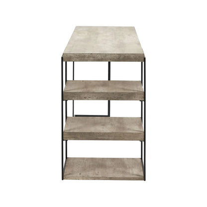 Light Grey Concrete Effect Desk with 3 Side Storage Shelves & Black Metal Frame – Industrial Home Office Computer Desk with Open Shelving Storage, Concrete Effect Wood Veneer Top, Slim Metal Legs and Contemporary Space Saving Workstation Design Side View 79.5x120x50cm | Click Style