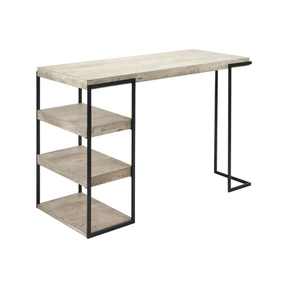 Light Grey Concrete Effect Desk with 3 Side Storage Shelves & Black Metal Frame – Industrial Home Office Computer Desk with Open Shelving Storage, Concrete Effect Wood Veneer Top, Slim Metal Legs and Contemporary Space Saving Workstation Design 79.5x120x50cm | Click Style