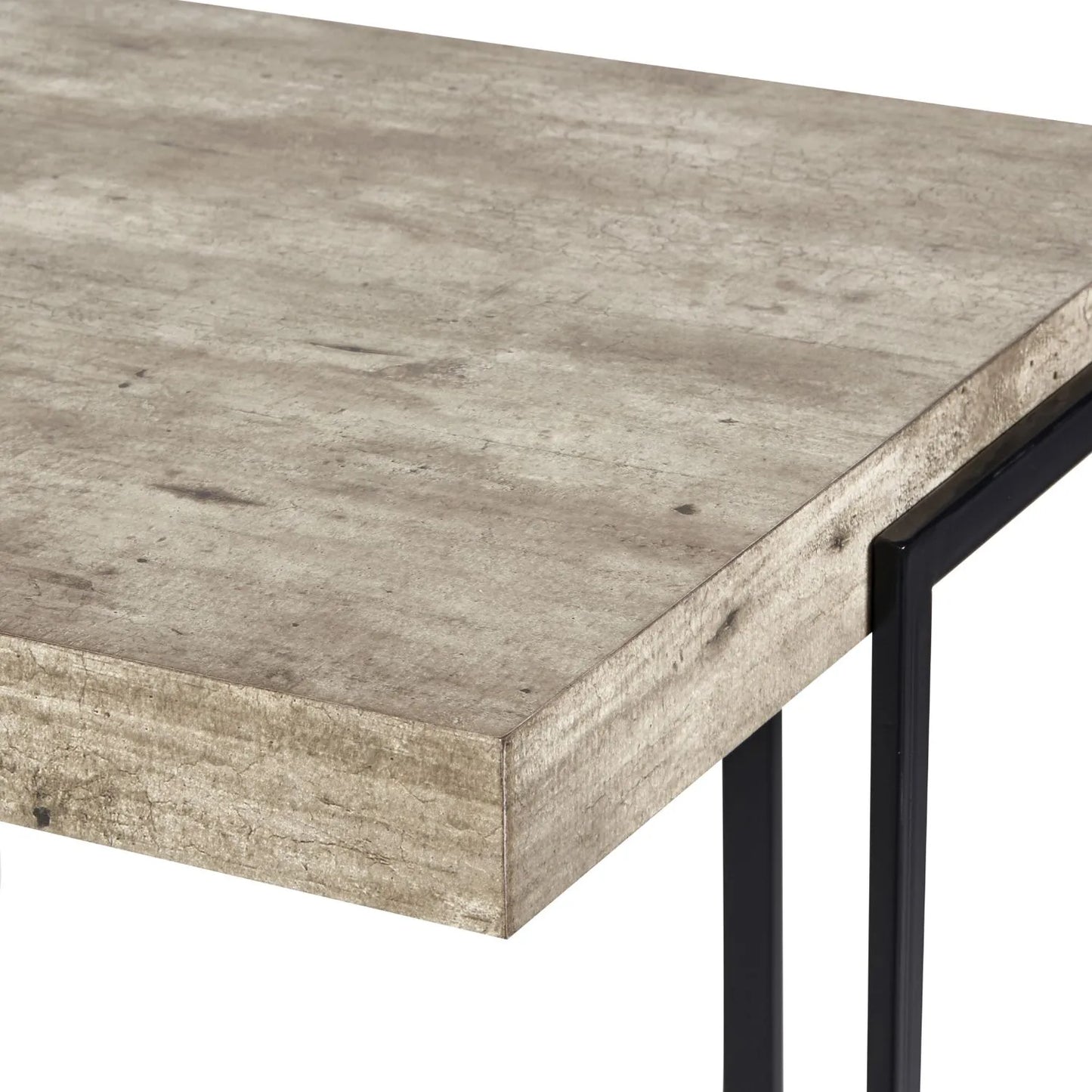 Light Grey Concrete Effect Desk with 3 Side Storage Shelves & Black Metal Frame – Industrial Home Office Computer Desk with Open Shelving Storage, Concrete Effect Wood Veneer Top, Slim Metal Legs and Contemporary Space Saving Workstation Design 79.5x120x50cm | Click Style