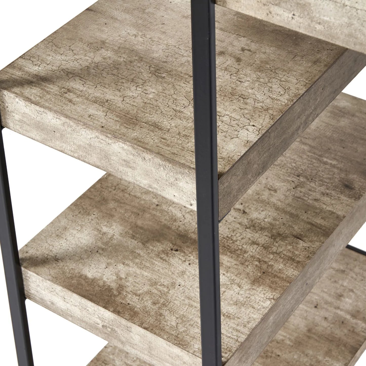 Light Grey Concrete Effect Desk with 3 Side Storage Shelves & Black Metal Frame – Industrial Home Office Computer Desk with Open Shelving Storage, Concrete Effect Wood Veneer Top, Slim Metal Legs and Contemporary Space Saving Workstation Design 79.5x120x50cm | Click Style