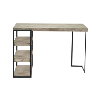 Light Grey Concrete Effect Desk with 3 Side Storage Shelves & Black Metal Frame – Industrial Home Office Computer Desk with Open Shelving Storage, Concrete Effect Wood Veneer Top, Slim Metal Legs and Contemporary Space Saving Workstation Design 79.5x120x50cm | Click Style