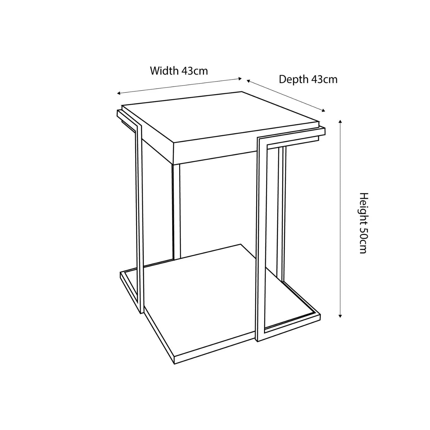 Light Grey Concrete Effect Wood Veneer Side Table with Lower Storage Shelf & Black Metal Frame – Industrial Bedside Table, Square Lamp Table or Occasional End Table for Living Room or Bedroom with Open Shelf Storage Dimensions 51x42x42cm | Click Style