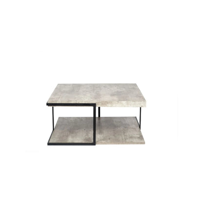 Light Grey Concrete Effect Wood Veneer Square Coffee Table with Lower Storage Shelf & Black Metal Frame – Industrial Living Room Coffee Table with Open Shelf Storage, Modern Concrete Look Centre Table for Sofas, Lounges and Contemporary Homes 38x82x82cm | Click Style