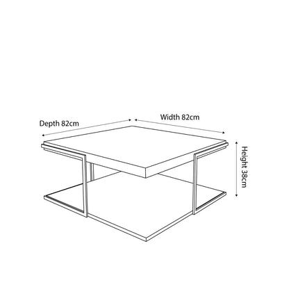 Light Grey Concrete Effect Wood Veneer Square Coffee Table with Lower Storage Shelf & Black Metal Frame – Industrial Living Room Coffee Table with Open Shelf Storage, Modern Concrete Look Centre Table for Sofas, Lounges and Contemporary Homes Dimensions 38x82x82cm | Click Style