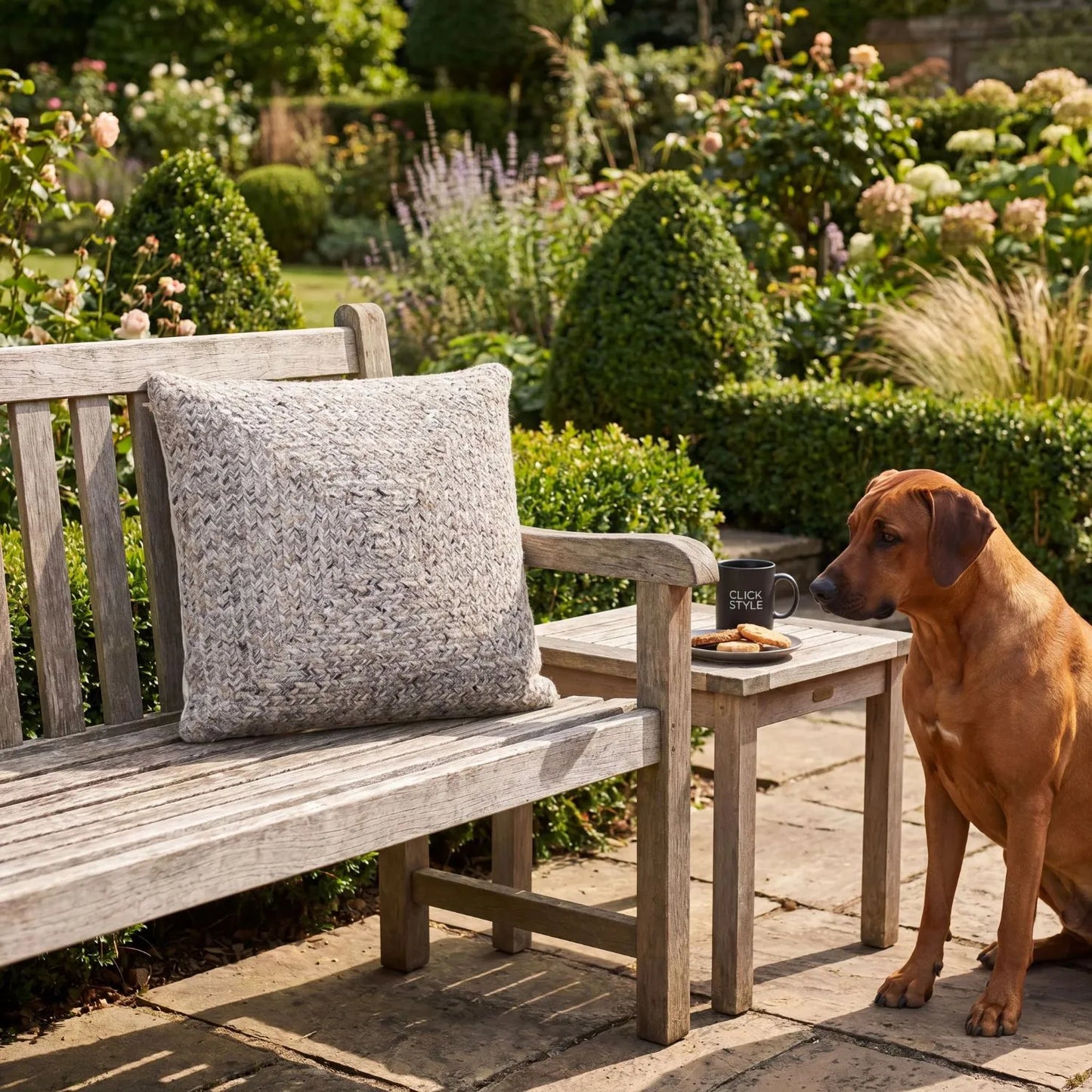 Light Grey Square Indoor Outdoor Cushion with Rustic Tweed Weave – Recycled Weather-Resistant & Durable 45x45x10cm – Textured Woven Scatter Cushion in Soft Light Grey Tones for Garden Furniture Patios Balconies Conservatories and Living Rooms | Click Style