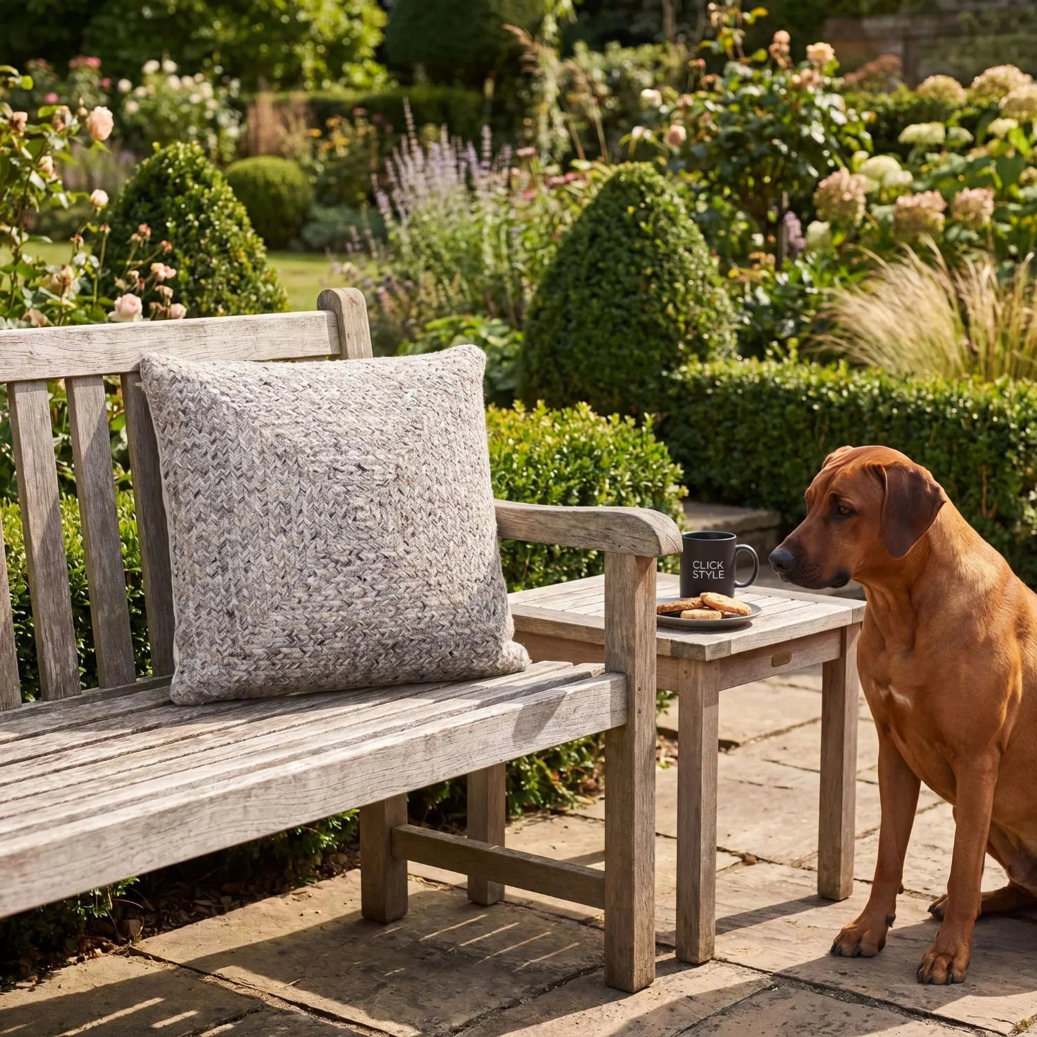 Light Grey Square Indoor Outdoor Cushion with Rustic Tweed Weave – Recycled Weather-Resistant & Durable 45x45x10cm – Textured Woven Scatter Cushion in Soft Light Grey Tones for Garden Furniture Patios Balconies Conservatories and Living Rooms | Click Style