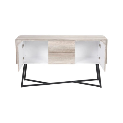 Light Grey Oak Veneer Handle-Free 2 Door 2 Drawer Sideboard with Smooth-Running Drawer Runners & Tapered Black Metal Legs – Scandinavian Style Wooden Storage Cabinet Front 76x129x40cm | Click Style