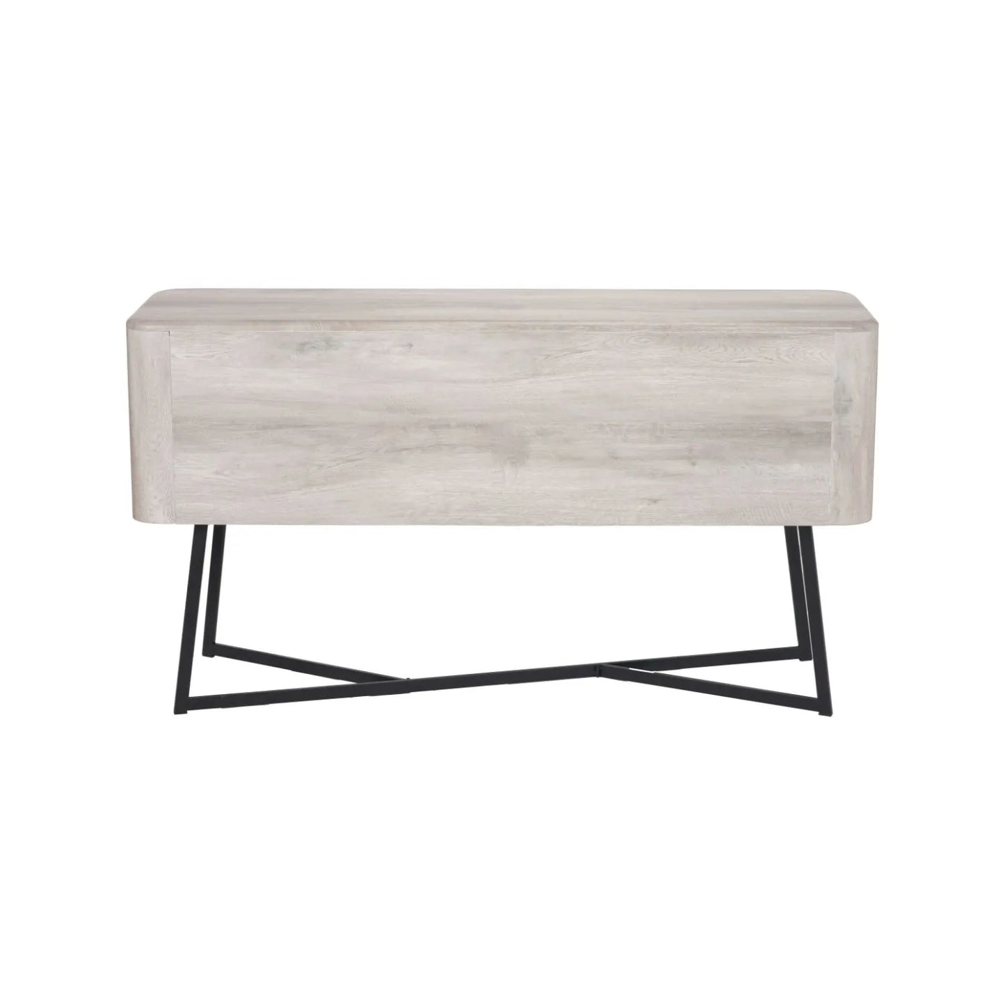 Light Grey Oak Veneer Handle-Free 2 Door 2 Drawer Sideboard with Smooth-Running Drawer Runners & Tapered Black Metal Legs – Scandinavian Style Wooden Storage Cabinet Back 76x129x40cm | Click Style