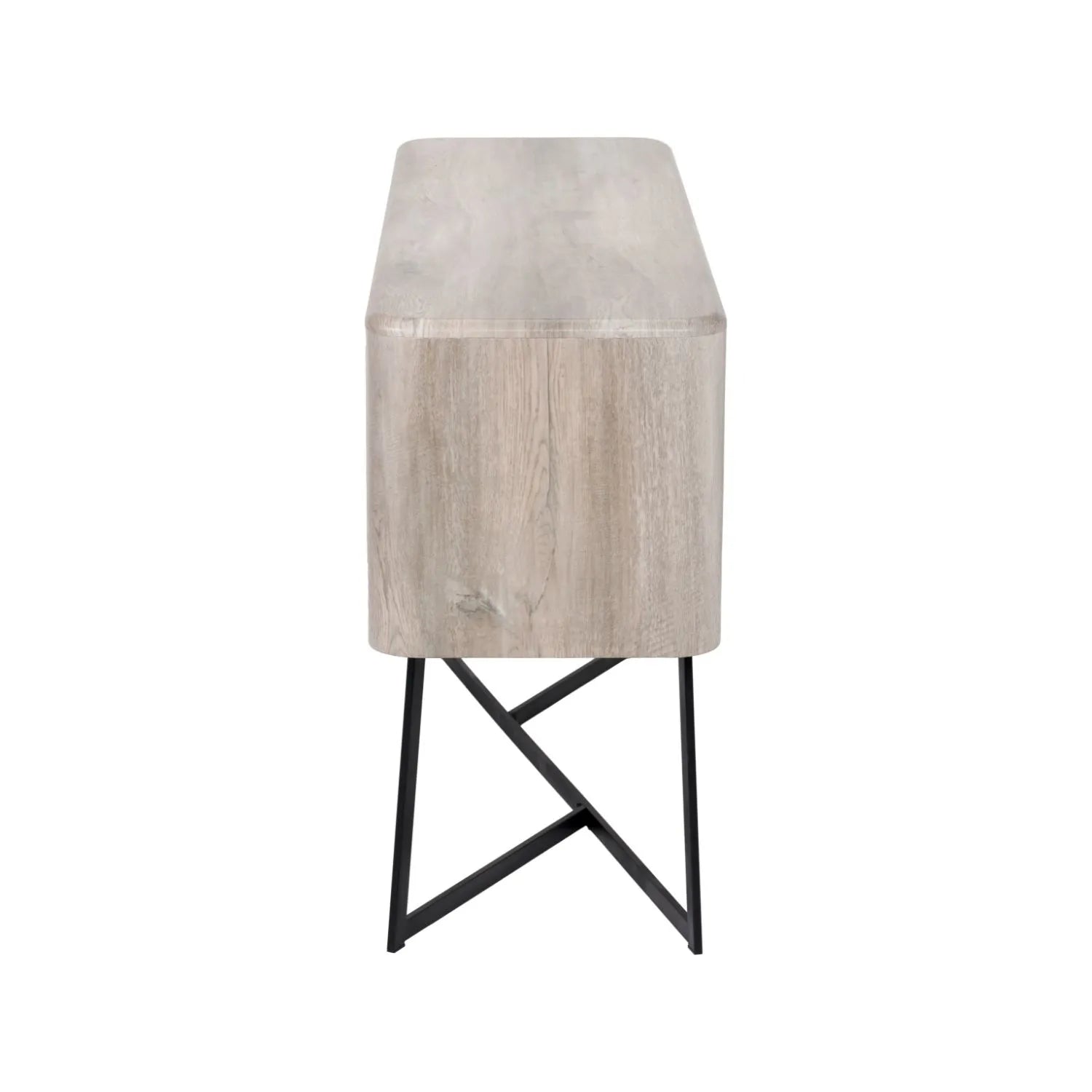 Light Grey Oak Veneer Handle-Free 2 Door 2 Drawer Sideboard with Smooth-Running Drawer Runners & Tapered Black Metal Legs – Scandinavian Style Wooden Storage Cabinet Side 76x129x40cm | Click Style