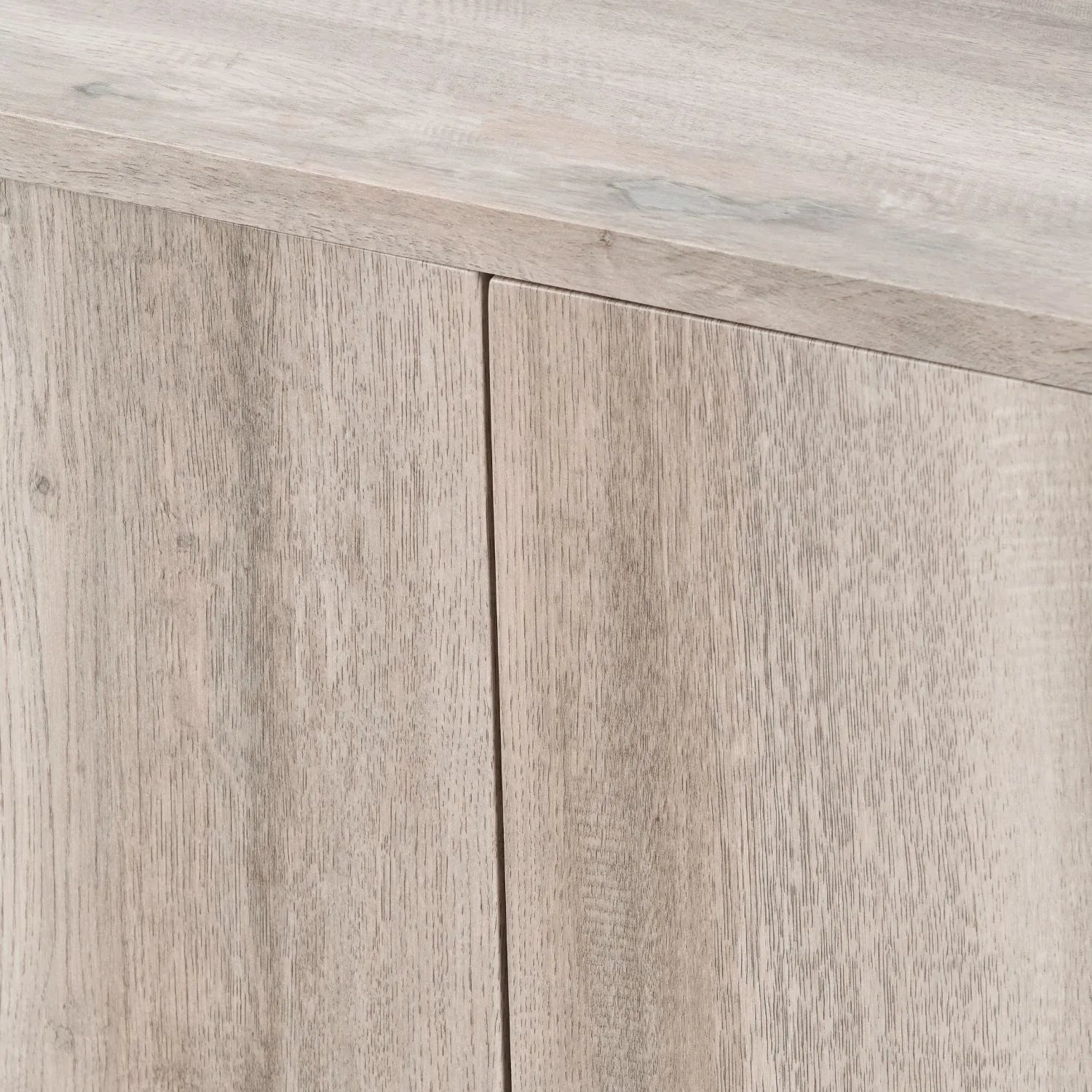 Light Grey Oak Veneer 2 Door Low Sideboard with Internal Shelves, Curved Edges & Tapered Black Metal Legs – Scandinavian Style Wooden Storage Unit 47x120x34cm | Click Style