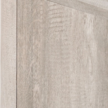 Light Grey Oak Veneer 2 Door Low Sideboard with Internal Shelves, Curved Edges & Tapered Black Metal Legs – Scandinavian Style Wooden Storage Unit 47x120x34cm | Click Style