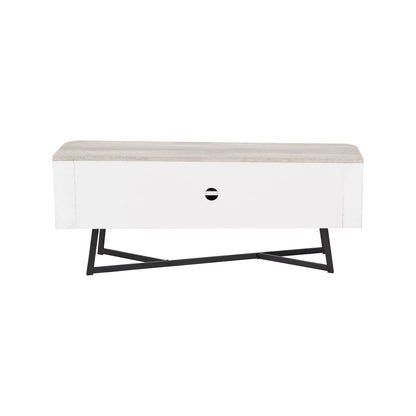 Light Grey Oak Veneer 2 Door Low Sideboard with Internal Shelves, Curved Edges & Tapered Black Metal Legs – Scandinavian Style Wooden Storage Unit Back 47x120x34cm | Click Style