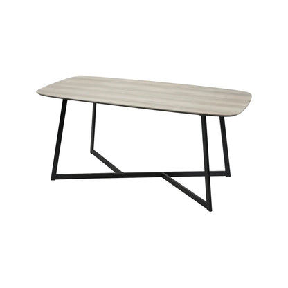 Light Grey Oak Veneer 4 Seater Dining Table with Rounded Edges & Tapered Black Metal Legs – Rectangular Scandinavian Dining Table H76xW180xD91cm – Grey Oak Veneer Top with Black Iron Frame 73cm Chair Clearance | Click Style