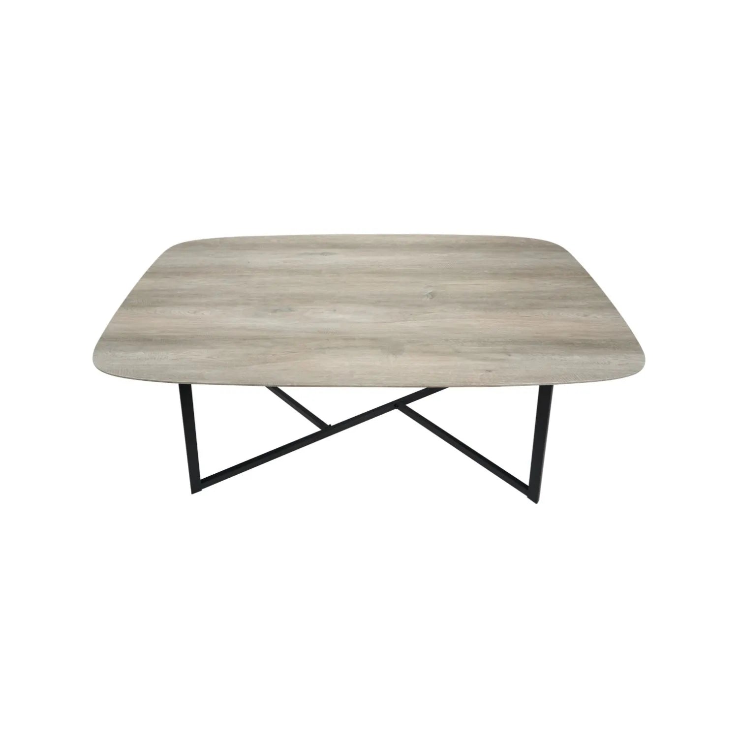Light Grey Oak Veneer 4 Seater Dining Table with Rounded Edges & Tapered Black Metal Legs – Rectangular Scandinavian Dining Table H76xW180xD91cm – Grey Oak Veneer Top with Black Iron Frame 73cm Chair Clearance | Click Style