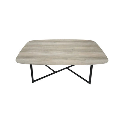 Light Grey Oak Veneer 4 Seater Dining Table with Rounded Edges & Tapered Black Metal Legs – Rectangular Scandinavian Dining Table H76xW180xD91cm – Grey Oak Veneer Top with Black Iron Frame 73cm Chair Clearance | Click Style