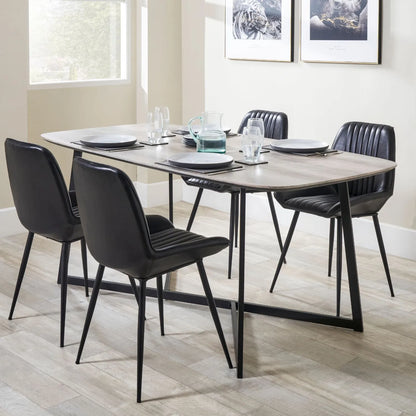 Light Grey Oak Veneer 4 Seater Dining Table with Rounded Edges & Tapered Black Metal Legs – Rectangular Scandinavian Dining Table H76xW180xD91cm – Grey Oak Veneer Top with Black Iron Frame 73cm Chair Clearance | Click Style
