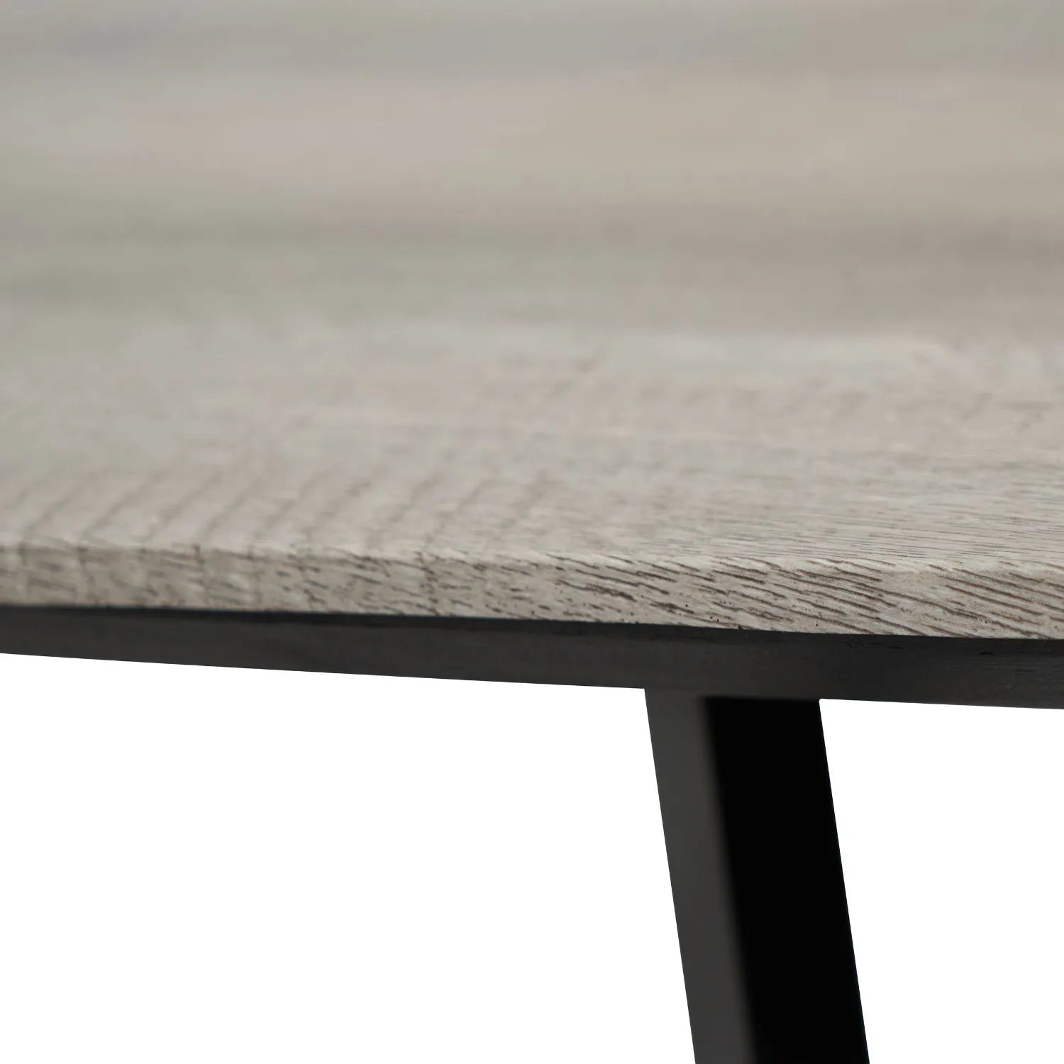 Light Grey Oak Veneer 4 Seater Dining Table with Rounded Edges & Tapered Black Metal Legs – Rectangular Scandinavian Dining Table H76xW180xD91cm – Grey Oak Veneer Top with Black Iron Frame 73cm Chair Clearance | Click Style