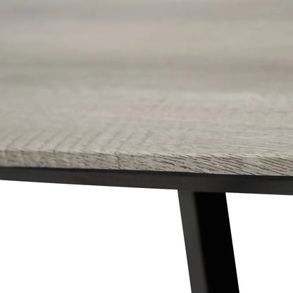 Light Grey Oak Veneer 4 Seater Dining Table with Rounded Edges & Tapered Black Metal Legs – Rectangular Scandinavian Dining Table H76xW180xD91cm – Grey Oak Veneer Top with Black Iron Frame 73cm Chair Clearance | Click Style