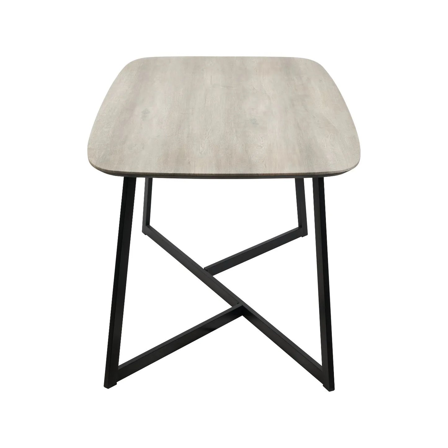 Light Grey Oak Veneer 4 Seater Dining Table with Rounded Edges & Tapered Black Metal Legs – Rectangular Scandinavian Dining Table H76xW180xD91cm – Grey Oak Veneer Top with Black Iron Frame 73cm Chair Clearance | Click Style