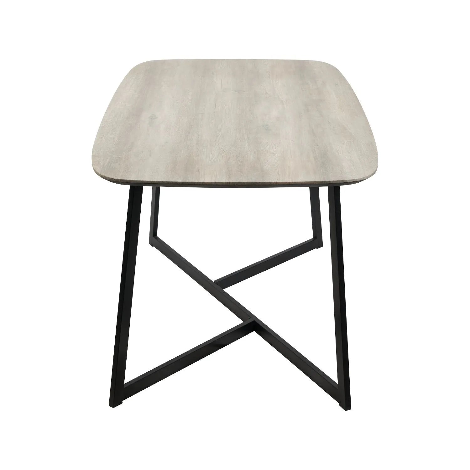 Light Grey Oak Veneer 4 Seater Dining Table with Rounded Edges & Tapered Black Metal Legs – Rectangular Scandinavian Dining Table H76xW180xD91cm – Grey Oak Veneer Top with Black Iron Frame 73cm Chair Clearance | Click Style
