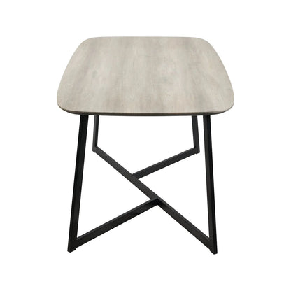 Light Grey Oak Veneer 4 Seater Dining Table with Rounded Edges & Tapered Black Metal Legs – Rectangular Scandinavian Dining Table H76xW180xD91cm – Grey Oak Veneer Top with Black Iron Frame 73cm Chair Clearance | Click Style