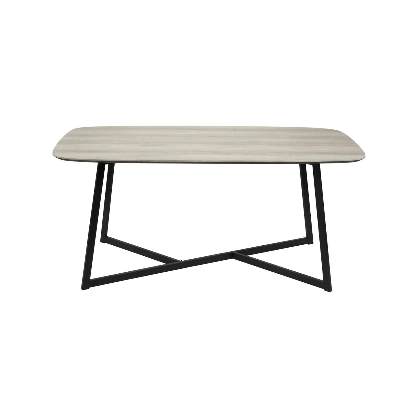 Light Grey Oak Veneer 4 Seater Dining Table with Rounded Edges & Tapered Black Metal Legs – Rectangular Scandinavian Dining Table H76xW180xD91cm – Grey Oak Veneer Top with Black Iron Frame 73cm Chair Clearance | Click Style