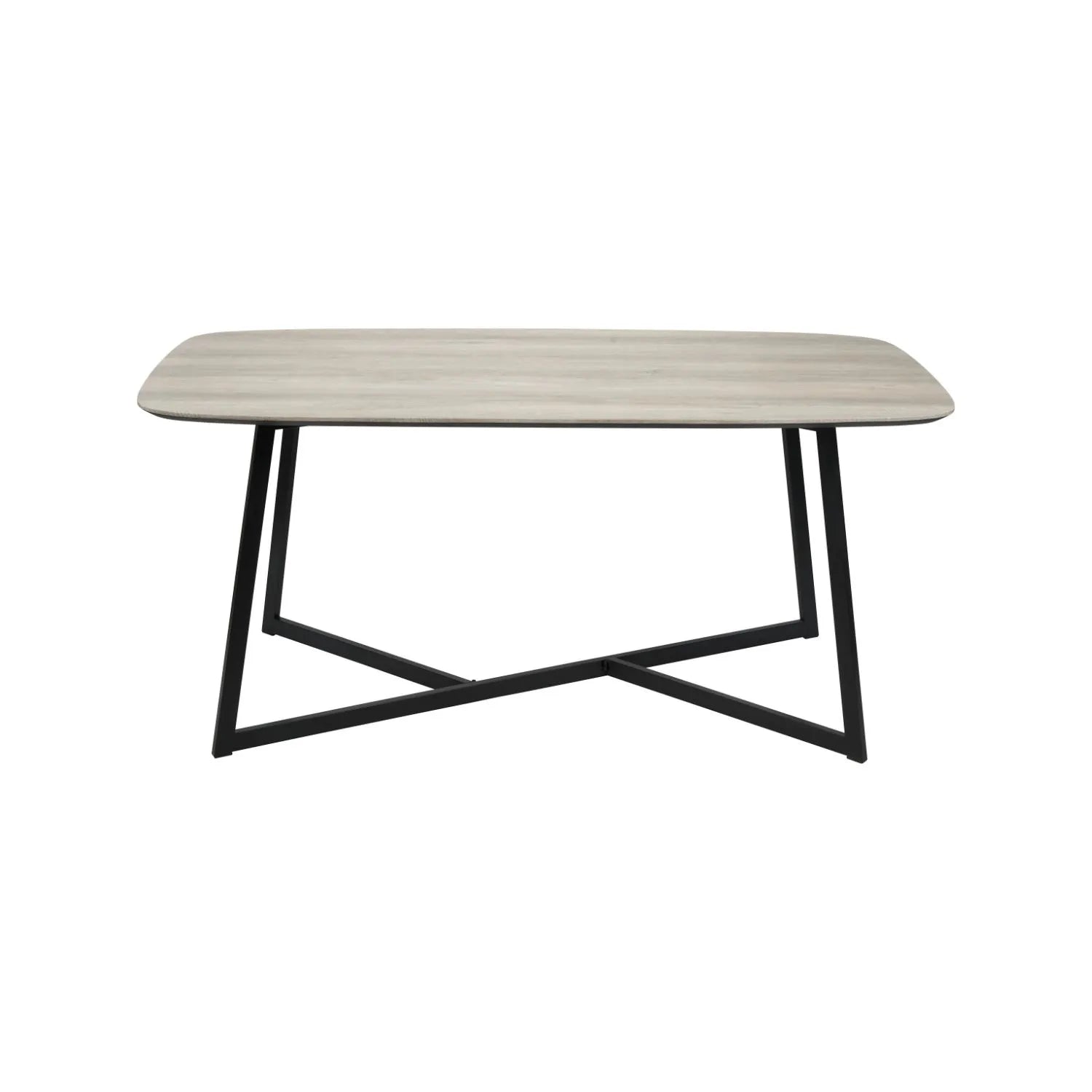 Light Grey Oak Veneer 4 Seater Dining Table with Rounded Edges & Tapered Black Metal Legs – Rectangular Scandinavian Dining Table H76xW180xD91cm – Grey Oak Veneer Top with Black Iron Frame 73cm Chair Clearance | Click Style