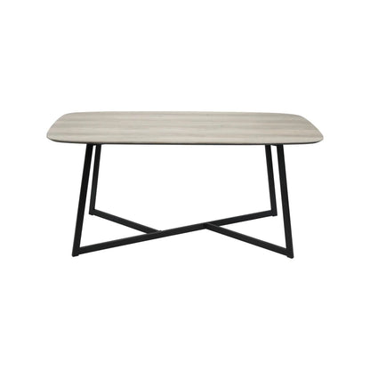 Light Grey Oak Veneer 4 Seater Dining Table with Rounded Edges & Tapered Black Metal Legs – Rectangular Scandinavian Dining Table H76xW180xD91cm – Grey Oak Veneer Top with Black Iron Frame 73cm Chair Clearance | Click Style
