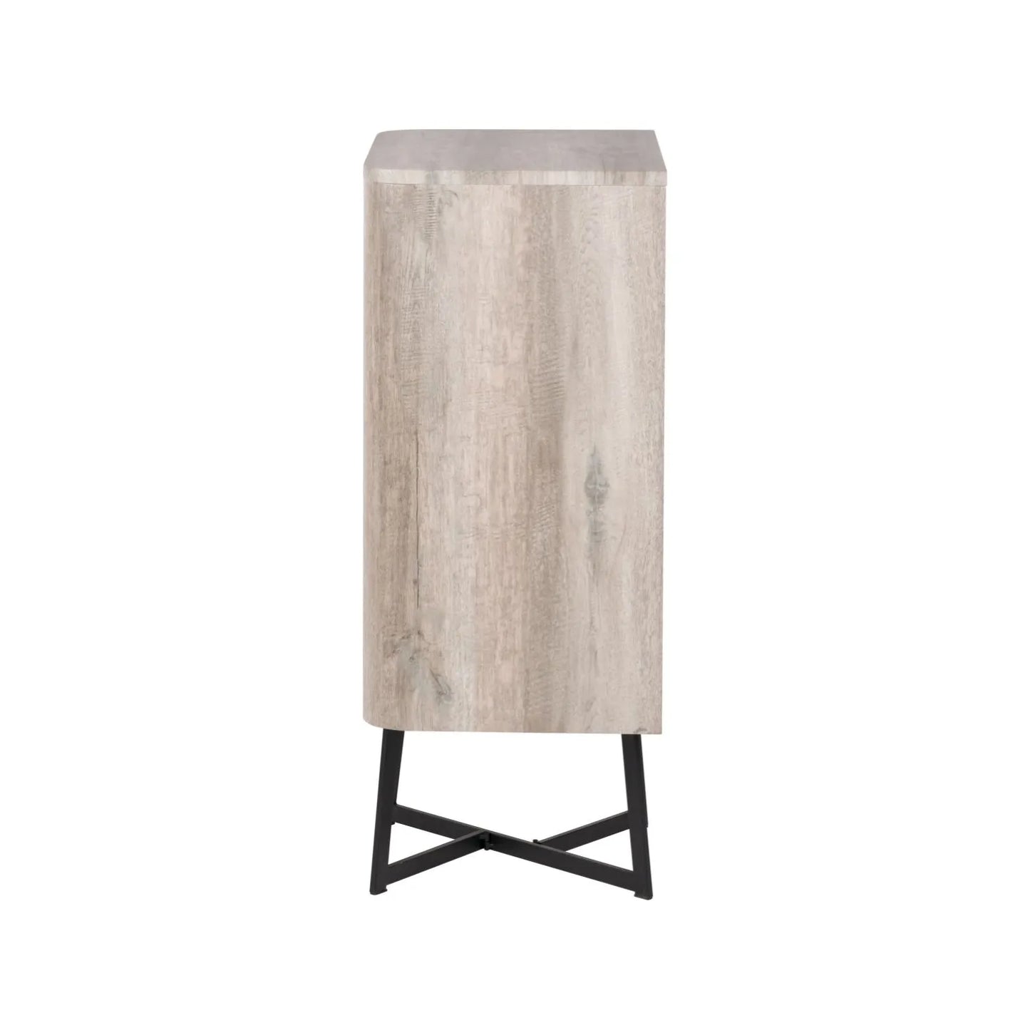 Light Grey Oak Veneer 5 Drawer Chest of Drawers with Tapered Black Metal Legs – Scandinavian Tallboy Unit H100xW50xD40cm – Grey Oak Veneer Tall Chest with Handle-Free Drawers & Black Steel Frame Side | Click Style