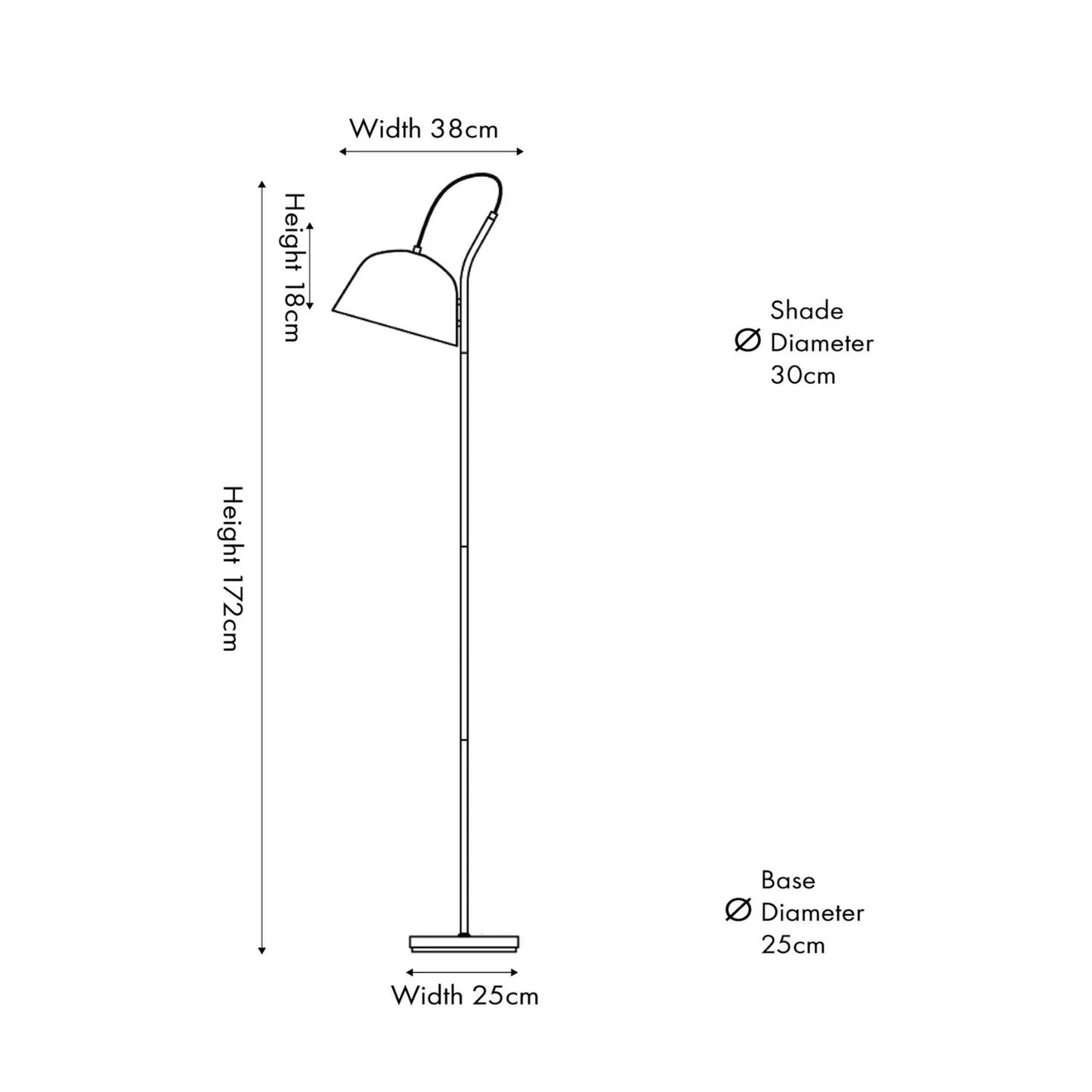 Light Grey Retro Task Floor Lamp with Adjustable Metal Dome Shade – Modern Reading Light 172x30x38cm Dimensions | Standard Lamp | Click Style