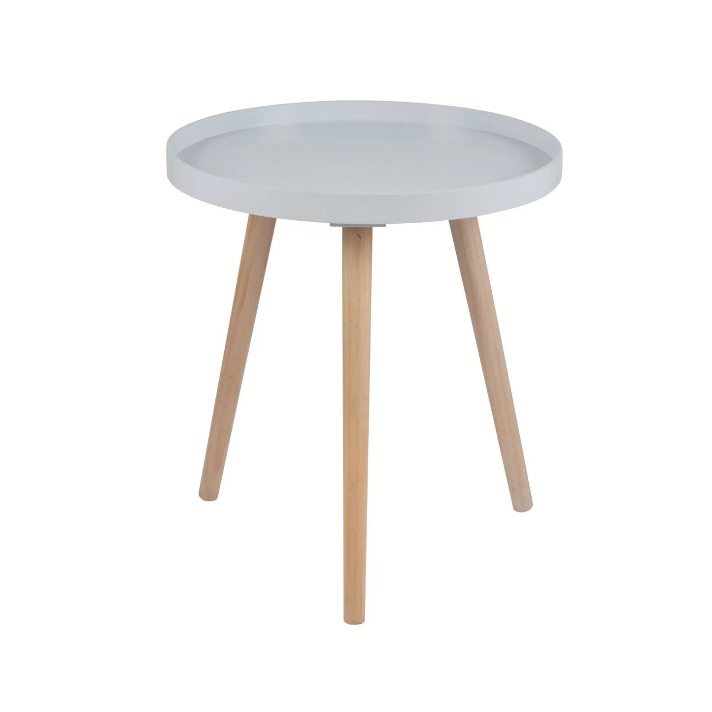 Light Grey Round Tripod Side Table with Pine Wooden Legs – Small Bedside or Coffee Table 43.5x41cm - Click Style