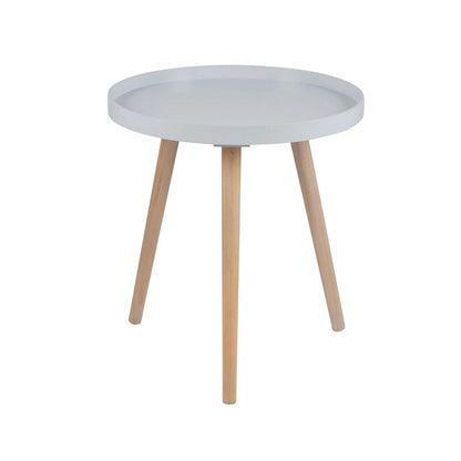 Light Grey Round Tripod Side Table with Pine Wooden Legs – Small Bedside or Coffee Table 43.5x41cm - Click Style