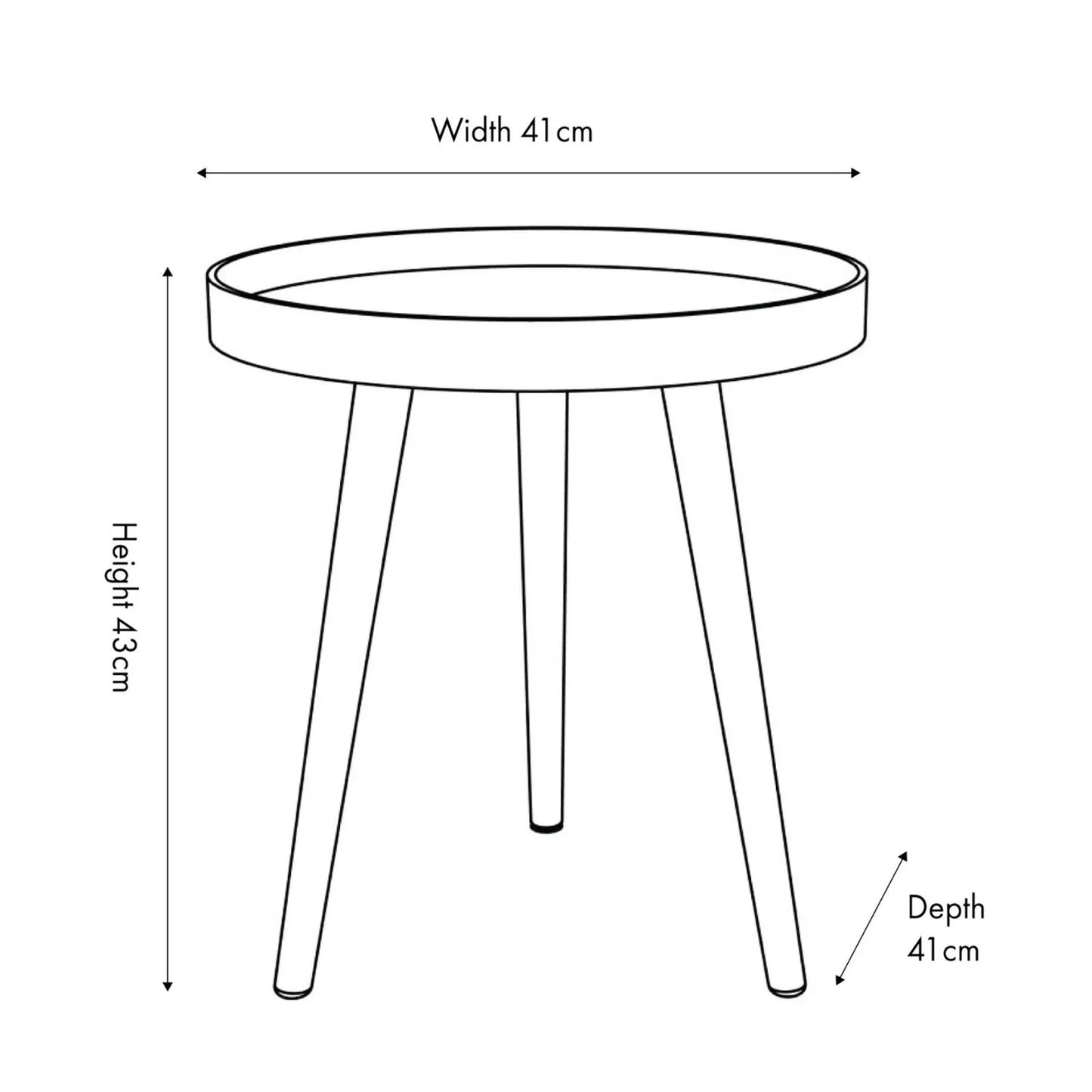 Light Grey Round Tripod Side Table with Pine Wooden Legs – Small Bedside or Coffee Table Dimensions 43.5x41cm - Click Style