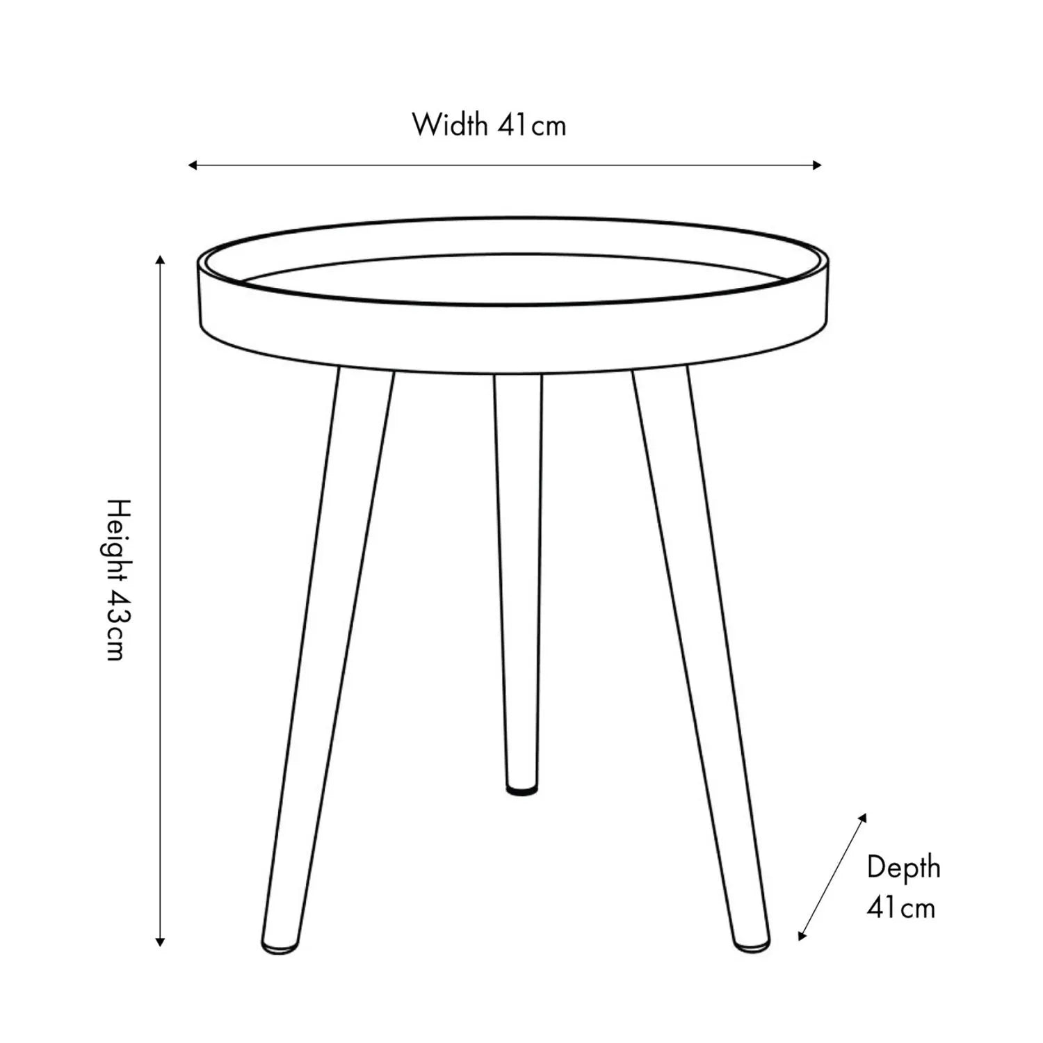 Light Grey Round Tripod Side Table with Pine Wooden Legs – Small Bedside or Coffee Table Dimensions 43.5x41cm - Click Style