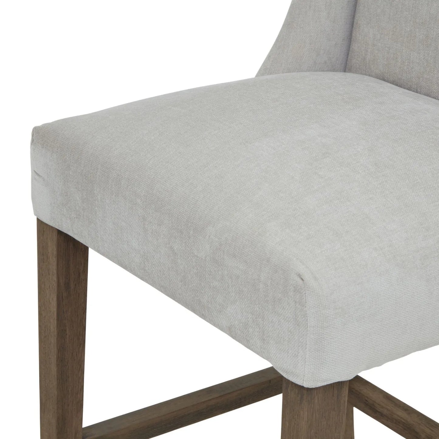 Light Grey Woven Fabric Upholstered Bar Stool with Rubberwood Legs, Integrated Footrest and Supportive Padded High Backrest – Modern Neutral Kitchen Island Breakfast Bar Stool 107x52x59cm | Click Style