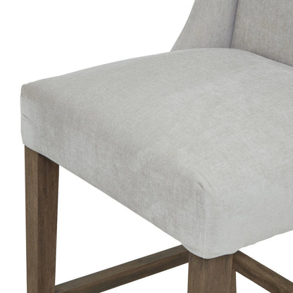Light Grey Woven Fabric Upholstered Bar Stool with Rubberwood Legs, Integrated Footrest and Supportive Padded High Backrest – Modern Neutral Kitchen Island Breakfast Bar Stool 107x52x59cm | Click Style