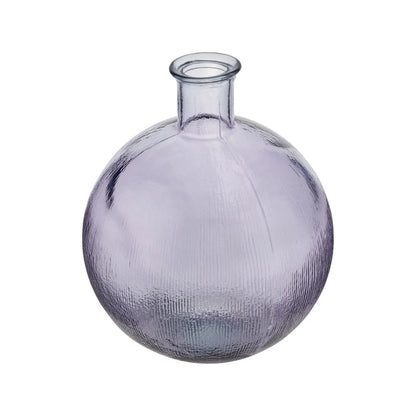 Lilac Recycled Bulbous Floor Vase with Ribbed Texture & Narrow Neck – Artisan Purple Decorative Glass Vessel H42xW34xD34cm - Click Style