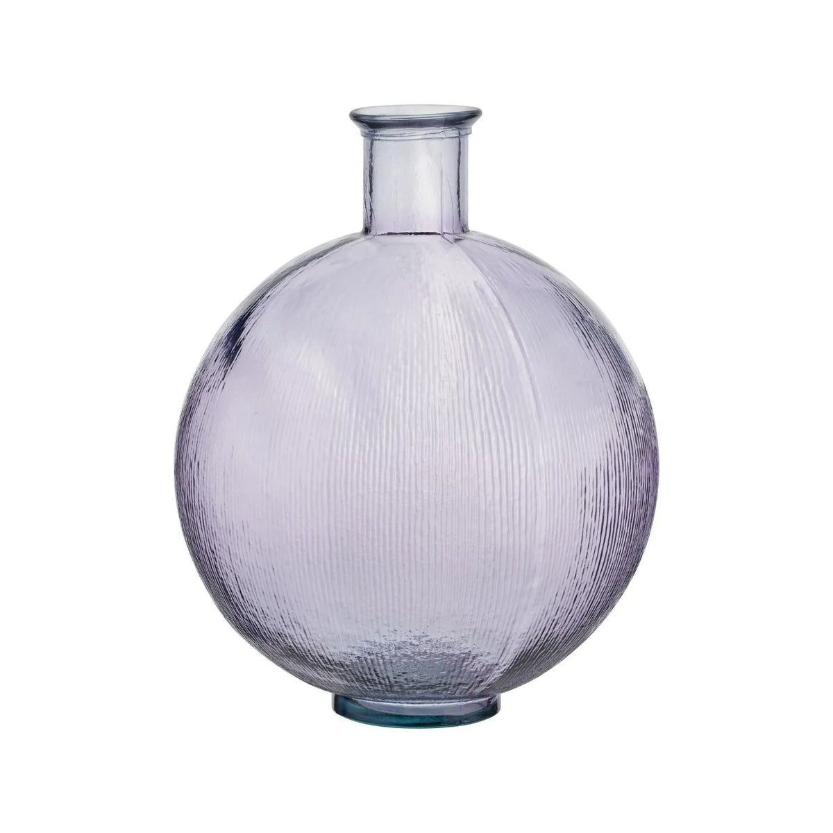 Lilac Recycled Glass Ribbed Vase with Bulbous Shape & Narrow Neck – Large Floor Standing Vase 42x34x34cm – Alternative Front Product View | Click Style