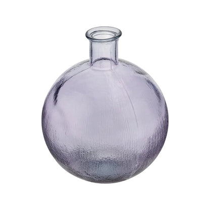 Lilac Recycled Glass Ribbed Vase with Bulbous Shape & Narrow Neck – Large Floor Standing Vase 42x34x34cm – Angled Product View | Click Style